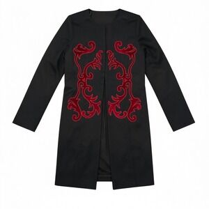 Gothic Imperial Black Coat with Red‎ Velvet Scrollwork Appliques Small Steampunk